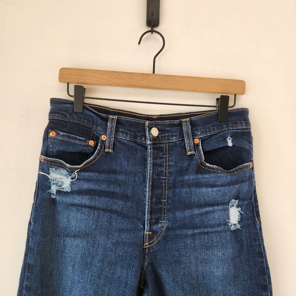 Levi's Ribcage Straight Ankle Jeans Dark Wash Denim Distressed Women's 29 - Picture 3 of 11